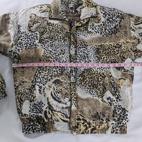 VTG Fuda International Leopard Tiger Silk Full Zip Bomber Jacket Animal Print - Picture 4 of 6